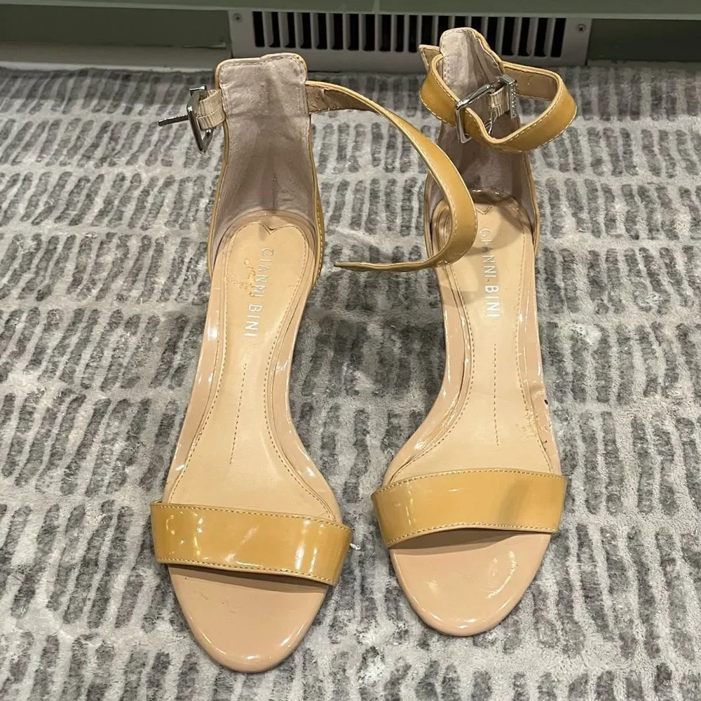 Gianni Bini Platform Kitten Heels Sandals Ankle Strap Mustard Yellow Size 6.5 M
